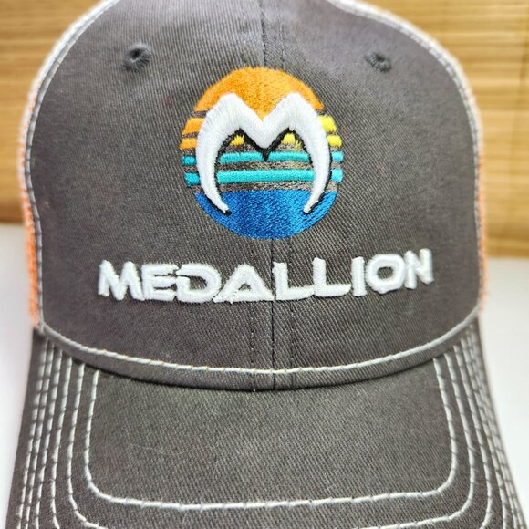 Medallion Truckers Hat Cap Snapback Cap America Brown Orange Mesh Back - Picture 3 of 9